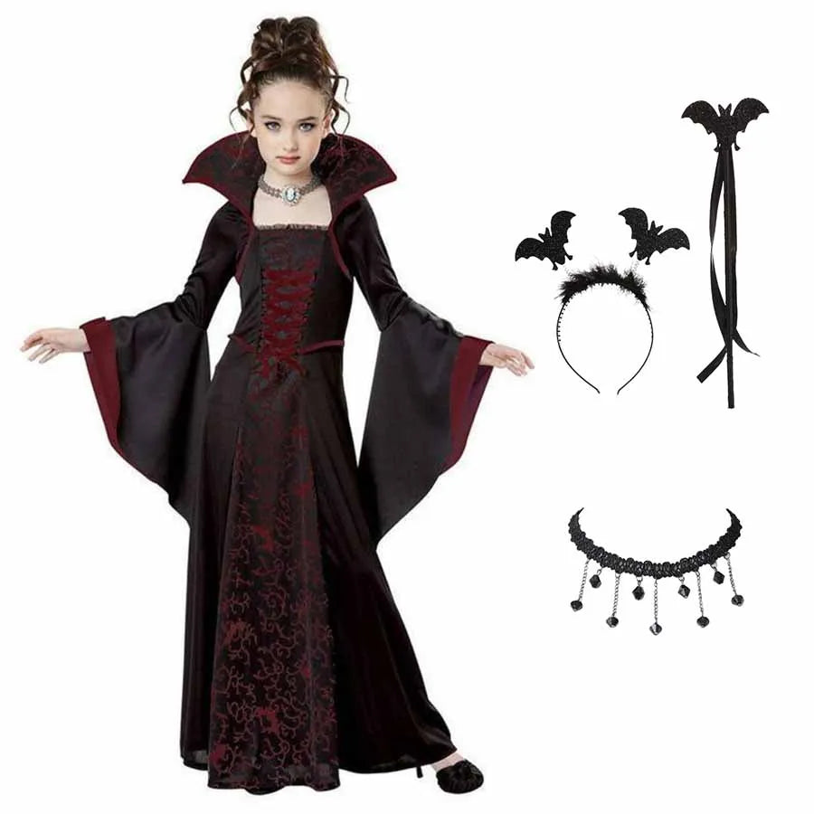 Halloween kostuum voor kinderen Halloween Fantasy Vampire kostuum meisjes lange Tutu jurk kinderen carnaval outfit gotische veren kleding