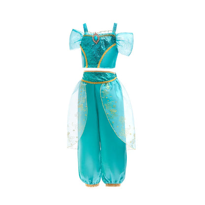 Aladdin princesse fille robe jasmin deux pièces ensemble enfants Film jeu de rôle Costume Halloween fête vêtements enfants cadeau d'anniversaire