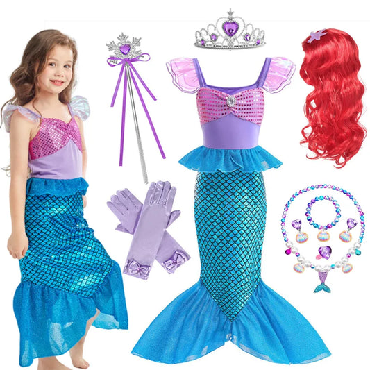 Zeemeermin Verjaardagsfeestjurk Zomer Meisje Zeemeermin Kostuum Carnaval Anime Cosplay Outfits 2-10 Jaar Kinderen Fantasie Vermomming Prom Jurk