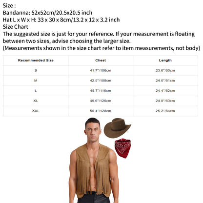 Heupvest Suède jas met franjes Mouwloos vest met kwastjes Klinknagels Voor open Cowboykostuum Carnaval Halloween Heren Vintage