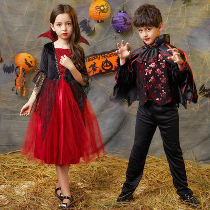 Robe d'halloween de Vampire pour filles, Costume gothique de mariée fantôme pour enfants, tenue de carnaval Vampiran, vêtements noirs et rouges, 2025