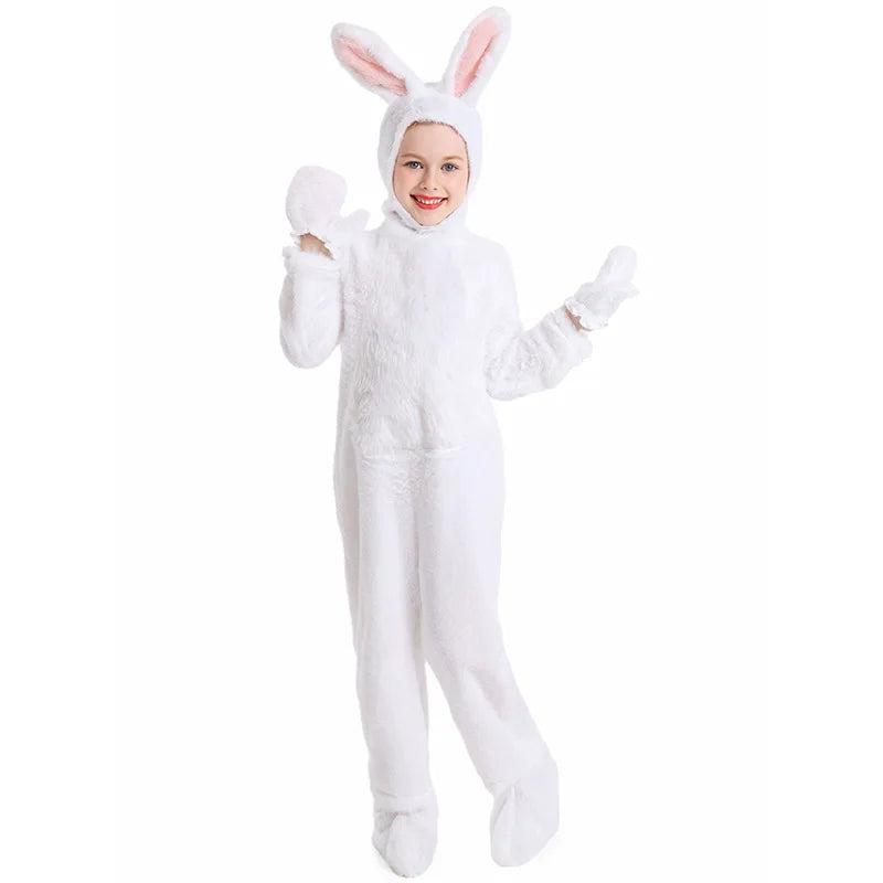Konijn Cosplay Kostuum Meisjes Jongens Harige Leuke Kleine Witte Konijn Bunny Kostuum Halloween Carnaval Outfit Kids Jumpsuit Pyjama
