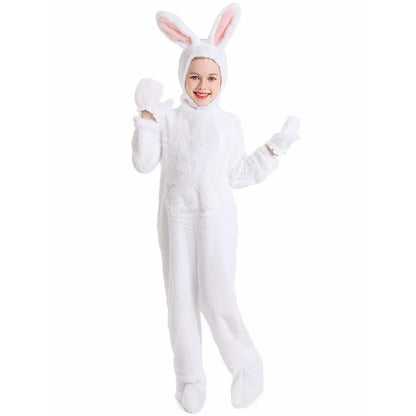 Konijn Cosplay Kostuum Meisjes Jongens Harige Leuke Kleine Witte Konijn Bunny Kostuum Halloween Carnaval Outfit Kids Jumpsuit Pyjama