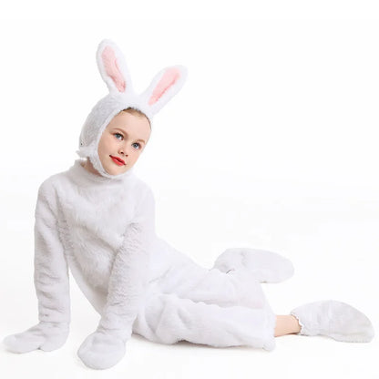 Konijn Cosplay Kostuum Meisjes Jongens Harige Leuke Kleine Witte Konijn Bunny Kostuum Halloween Carnaval Outfit Kids Jumpsuit Pyjama