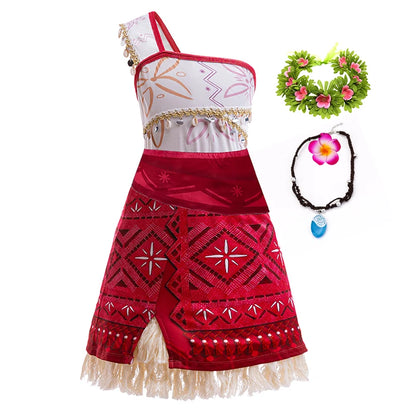 Meisjes Nieuwe Film Moana 2-jurk Halloween Party Avontuur Kostuum Meisje Prinses Fancy Kleding Kinderen Vaiana Huisdier Varken Outfit
