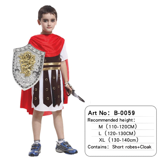 Child Greek Roman Warrior Gladiator Costume Boys Knight Cosplay Carnival Party Fancy Dress No Weapon