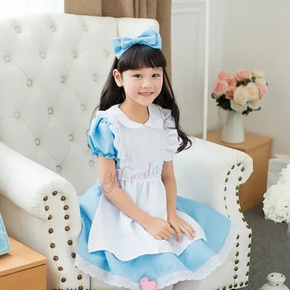 Halloween Baby Girls Kids Anime Alice Adventures Blue Fancy Party Dress Alice Dream Child Lolita Sissy Maid Cosplay Costume