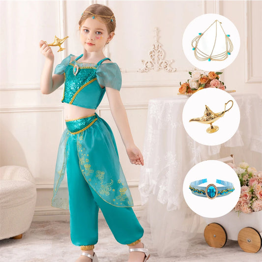 Aladdin princesse fille robe jasmin deux pièces ensemble enfants Film jeu de rôle Costume Halloween fête vêtements enfants cadeau d'anniversaire