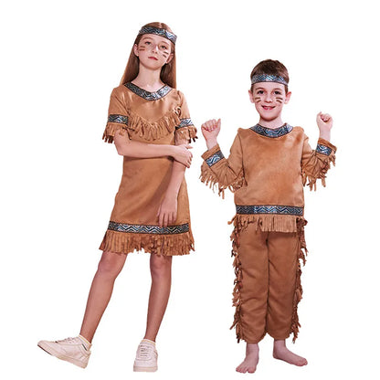 Boy Funny Indians Cosplay Costume Boys Girls Halloween Native American Outfits Carnival Easter Purim Fancy Dress
