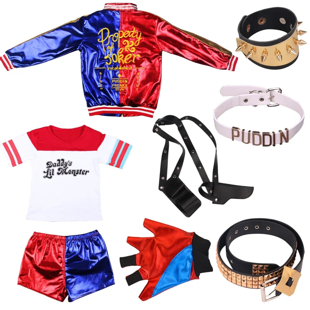 Robe Anime pour adultes, Costume pour femmes, perruque Quinn pour filles, t-shirt, veste Joker, Costume d'halloween,