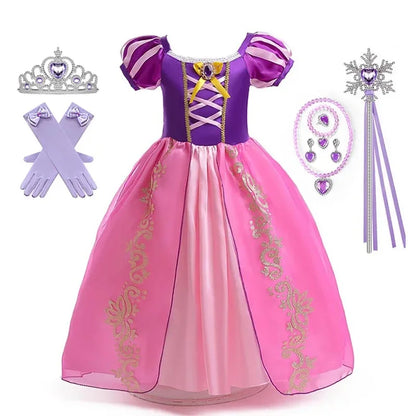 Robe de princesse pour filles, Costume d'halloween Disney Cosplay cendrillon blanche-neige aurore raiponce, robes de fête d'anniversaire pour enfants (Copie)