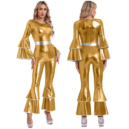 Costumes Chang pour femmes, combinaison de danse rétro métallique brillante, fête à thème Hiphelicopter, Halloween Cosplay, robe de paupières, sexy, années 70 et 80