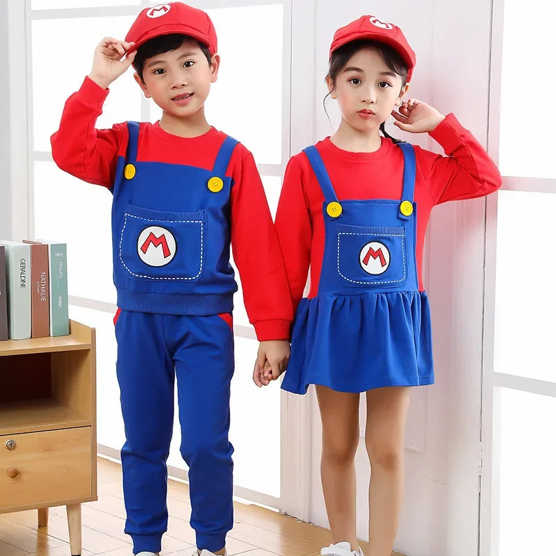 Super Mari0s Bros Anime Cosplay Costumes with Hats Suit Boys Girls Kawaii Dancing Dress Performance Costumes Children's Clothing