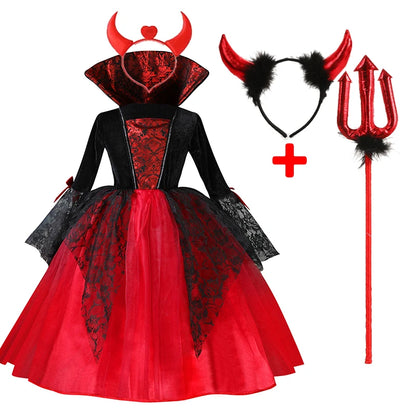 Robe d'halloween de Vampire pour filles, Costume gothique de mariée fantôme pour enfants, tenue de carnaval Vampiran, vêtements noirs et rouges, 2025