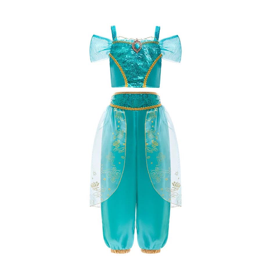 Aladdin princesse fille robe jasmin deux pièces ensemble enfants Film jeu de rôle Costume Halloween fête vêtements enfants cadeau d'anniversaire