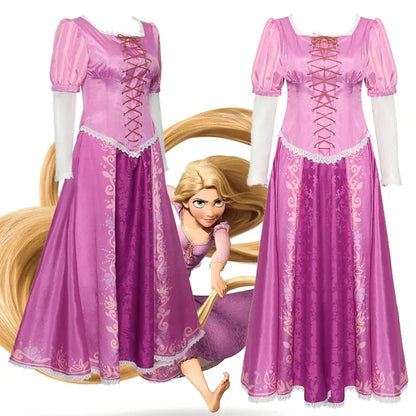 Tangled Rapunzel Cosplay Kostuum Volwassen Vrouwen Prinses Paarse Jurk Outfit Halloween Carnaval Party Kleding Pruik voor Volwassen