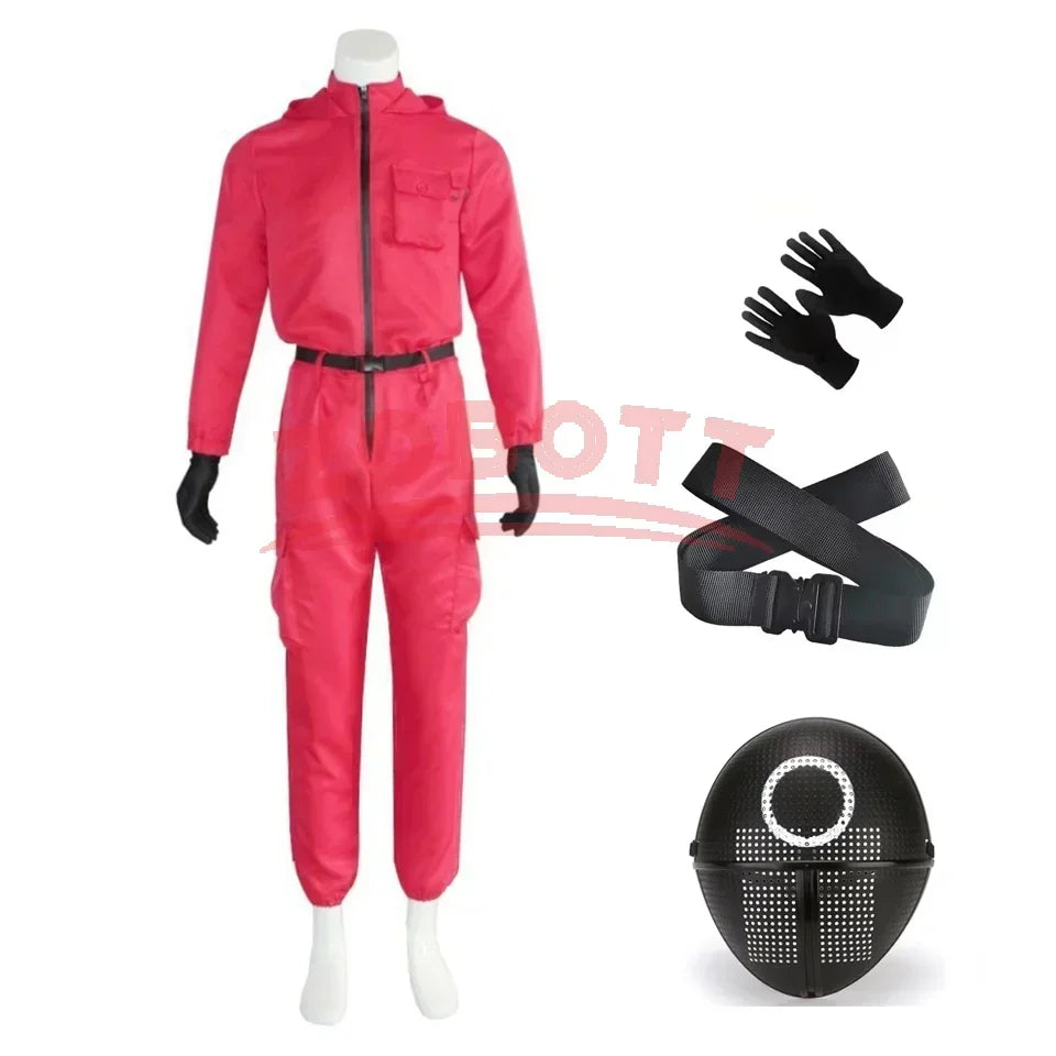 Ensemble de costumes de combinaison rose de jeu TV (gants + bretelles)-ensemble de cosplay respirant, vêtements de fête pour jeu de rôle pour garçons et filles