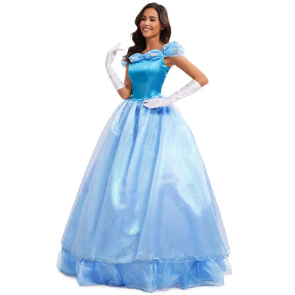 Robe bleue de haute qualité, Costume de spectacle sur scène, Cosplay d'halloween cendrillon, accessoires féeriques de princesse blanche-neige