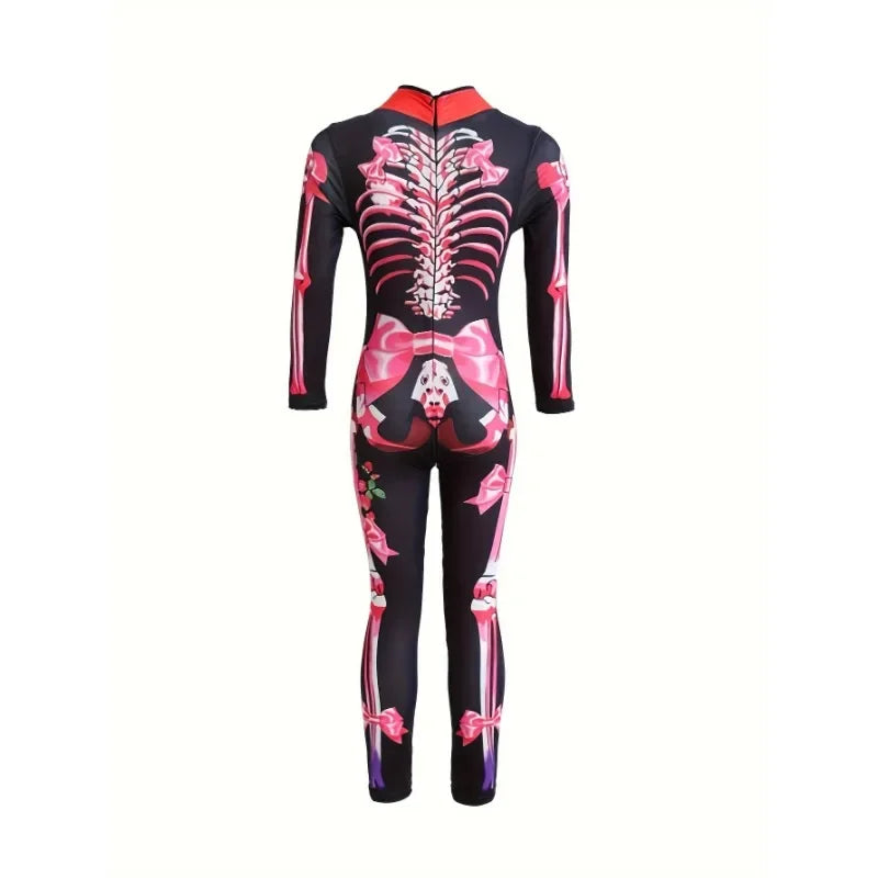 Fête sur le thème de la maison hantée d'Halloween pour filles, manches longues, squelette de dessin animé pour dames avec support imprimé graphique cœur et crânes