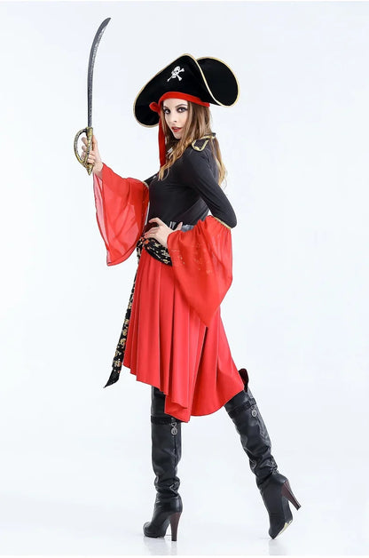 Female Caribbean Pirates Captain Cosplay Costume Halloween Suit Gothic Jack Woman Fancy Dress Role Playing Cosplay Suit Fancy
