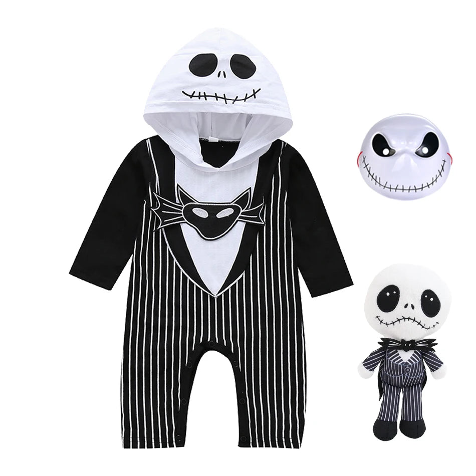 Barboteuse d'Halloween Jack Cospaly pour bébé garçon, sweats à capuche en coton à manches longues, combinaison cauchemar avant Noël, 0-24 mois