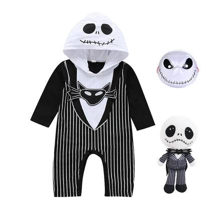 Barboteuse d'Halloween Jack Cospaly pour bébé garçon, sweats à capuche en coton à manches longues, combinaison cauchemar avant Noël, 0-24 mois