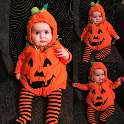 Combinaison à Capuche à Manches sulfpour Bébé Garçon et Fille, Costume d'Halloween, Cosplay, Citrouille, Vêtements Chauds et Doux en Coton
