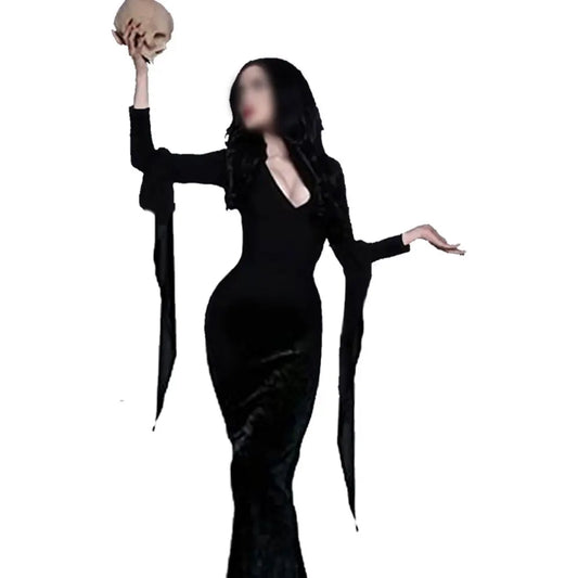 Nieuwe De Addams Cosplay Familie Woensdag Addams Kostuum Halloween Zwarte Jurk Witte Spot Voor Vrouwen Cosplay Kostuum