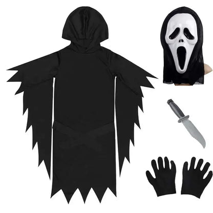 Costume Scream pour enfants, robe de paupières pour enfants, fête d'Halloween, horreur, mort, visage fantôme, garçons, adolescents