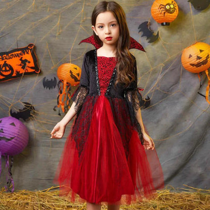 Robe d'halloween de Vampire pour filles, Costume gothique de mariée fantôme pour enfants, tenue de carnaval Vampiran, vêtements noirs et rouges, 2025