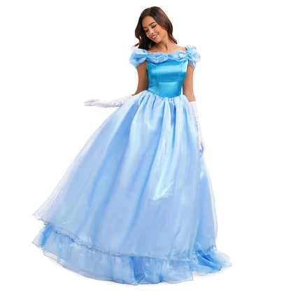 Robe bleue de haute qualité, Costume de spectacle sur scène, Cosplay d'halloween cendrillon, accessoires féeriques de princesse blanche-neige