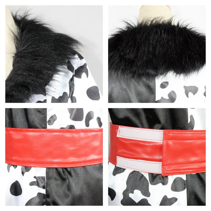Filles femmes Cruella Cosplay adulte Cruella De Vil robe masque collier dalmatien Costume Deville robe Halloween Costume