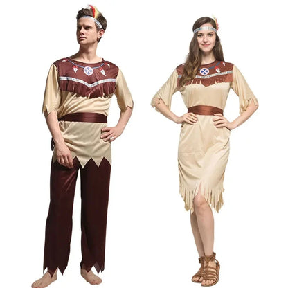 Costume indien amérindien des cavernes homme primitif pour hommes femmes Couple Halloween pourim Thanksgiving Day Fantasia Umorden