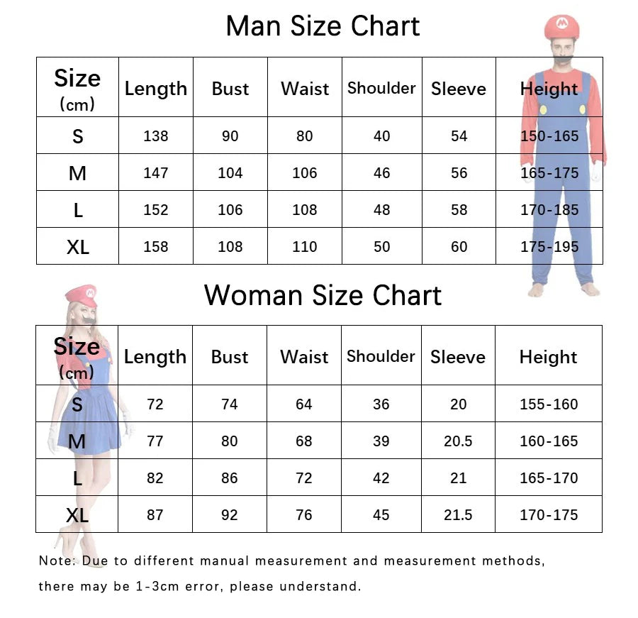 Jeu Marios Super Luigi frères uniforme ensemble Cosplay Costumes drôle Anime adulte hommes combinaison femme robe Halloween Costume