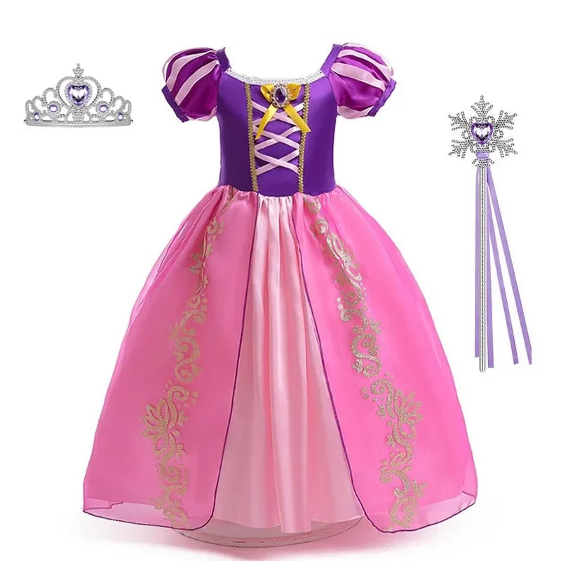 Robe de princesse pour filles, Costume d'halloween Disney Cosplay cendrillon blanche-neige aurore raiponce, robes de fête d'anniversaire pour enfants (Copie)