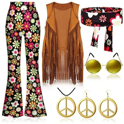 Hippie Disco 60s 70s Cosplay Kostuum Vrouwen Vrede Liefde Meisjes Hip Indiase Kwasten Hippie Vest Vest Halloween Carnaval Party