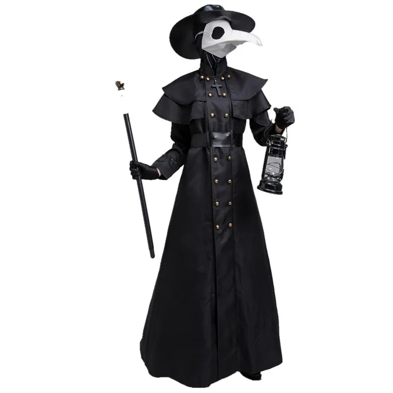 Halloween Middeleeuwse Capuchon Gewaad Plague Doctor Kostuum Masker Hoed voor Mannen Monnik Cosplay Steampunk Priester Horror Tovenaarsmantel Cape 5XL
