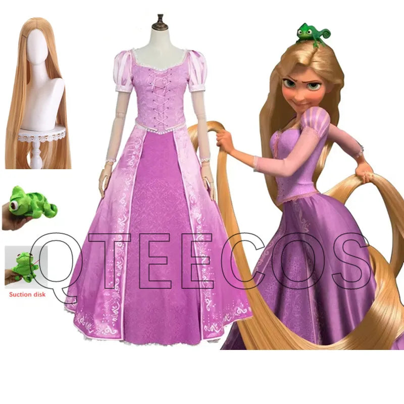 Tangled Rapunzel Cosplay Kostuum Volwassen Vrouwen Prinses Paarse Jurk Outfit Halloween Carnaval Party Kleding Pruik voor Volwassen
