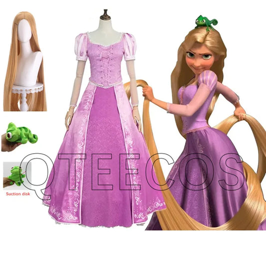 Tangled Rapunzel Cosplay Kostuum Volwassen Vrouwen Prinses Paarse Jurk Outfit Halloween Carnaval Party Kleding Pruik voor Volwassen