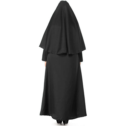 Nun Sister Habit Kostuum Halloween Vrouwen Christelijke Missionaris Katholiek Cosplay Carnaval Fantasia Fancy Dress Balck Lange Jurk