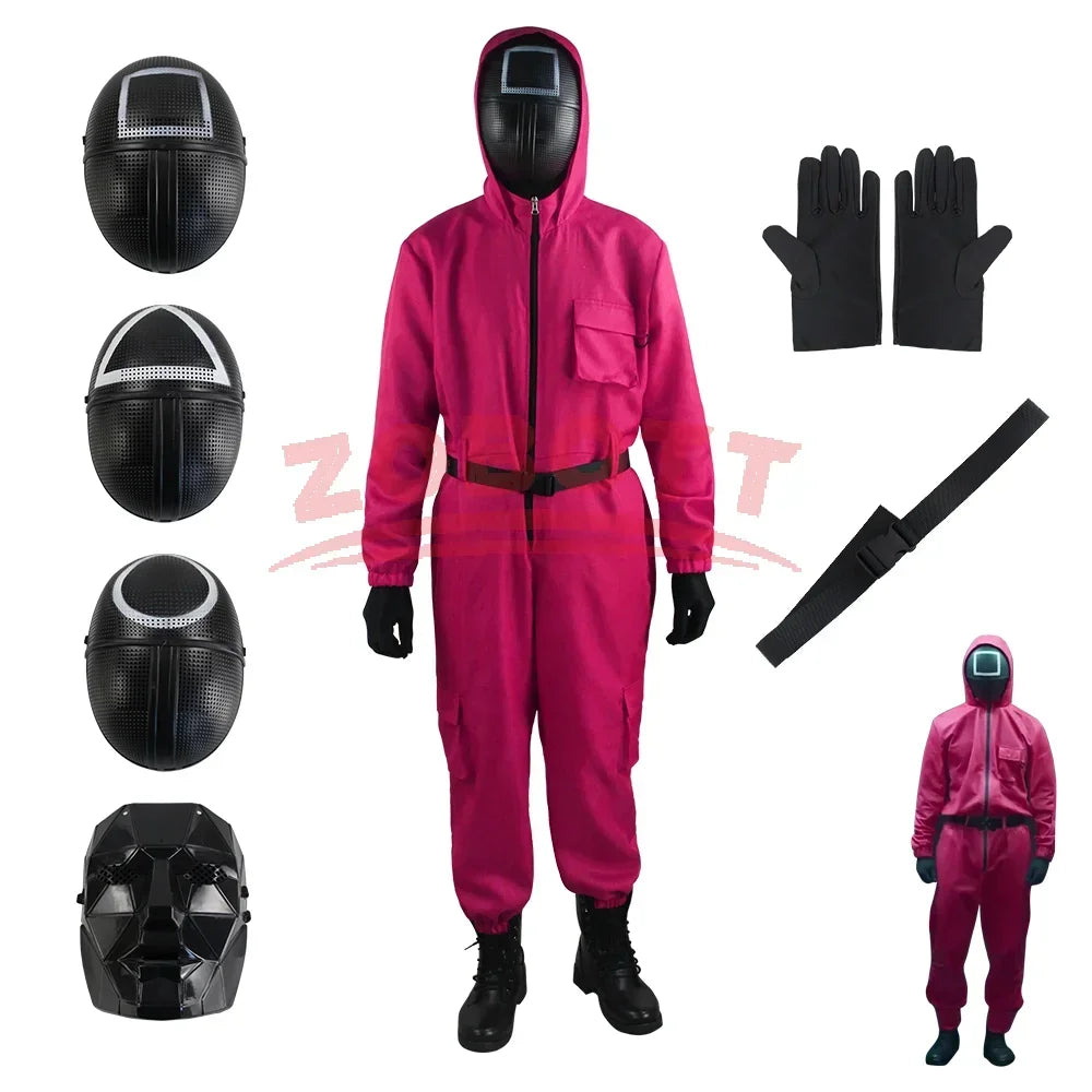 Ensemble de costumes de combinaison rose de jeu TV (gants + bretelles)-ensemble de cosplay respirant, vêtements de fête pour jeu de rôle pour garçons et filles