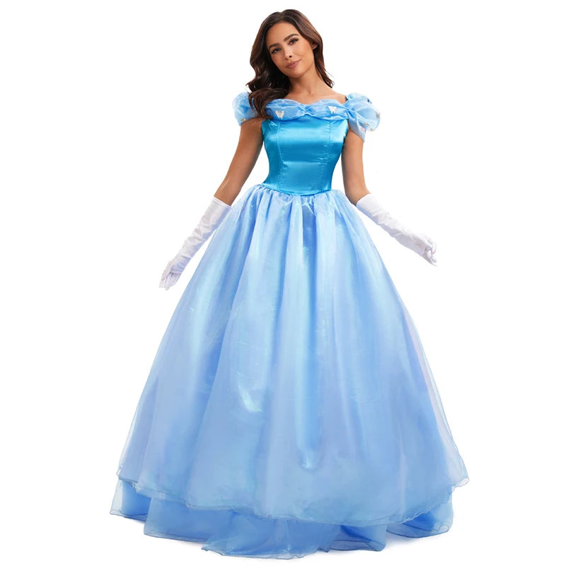 Robe bleue de haute qualité, Costume de spectacle sur scène, Cosplay d'halloween cendrillon, accessoires féeriques de princesse blanche-neige