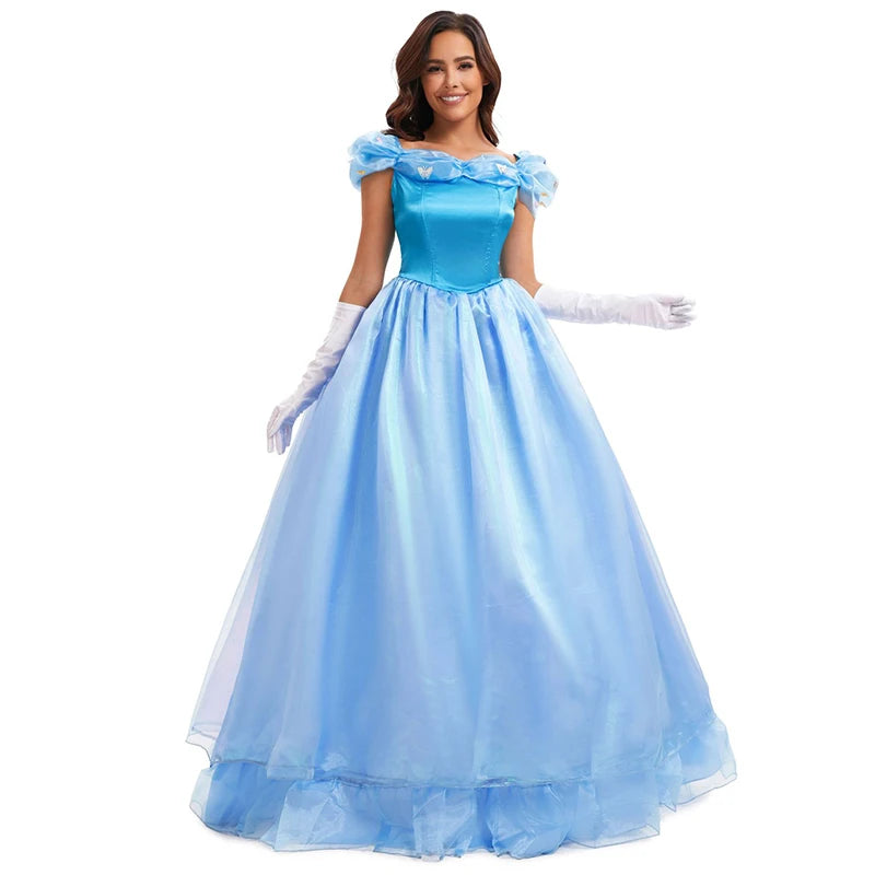 Robe bleue de haute qualité, Costume de spectacle sur scène, Cosplay d'halloween cendrillon, accessoires féeriques de princesse blanche-neige
