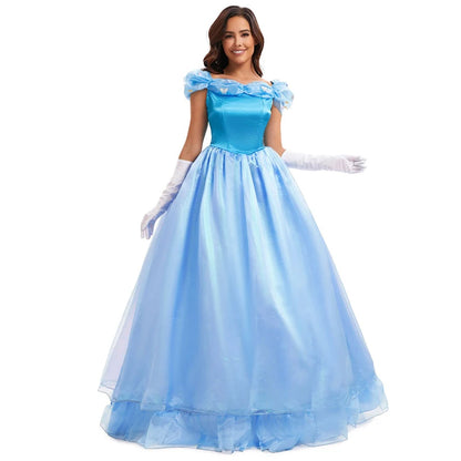 Robe bleue de haute qualité, Costume de spectacle sur scène, Cosplay d'halloween cendrillon, accessoires féeriques de princesse blanche-neige