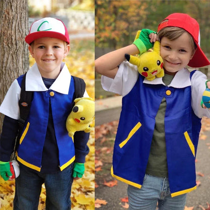 Adult Ash Ketchum Costume for Halloween Men Anime Trainer Cosplay Women Disfraz Party Blue Jacket Cap and Gloves Sets