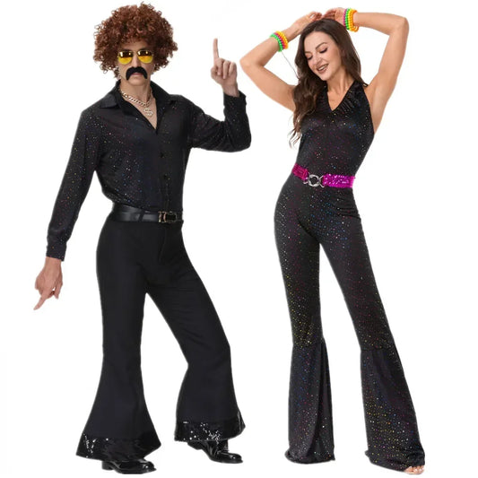 Costume de Couple Disco pour adultes des années 80, Costume Hippies Vintage pour hommes et femmes, Costumes de Cosplay d'halloween pour fête de Festival de musique