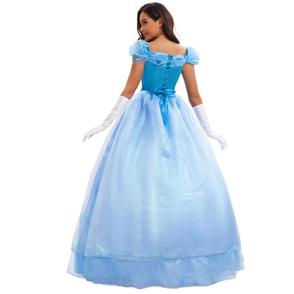 Robe bleue de haute qualité, Costume de spectacle sur scène, Cosplay d'halloween cendrillon, accessoires féeriques de princesse blanche-neige