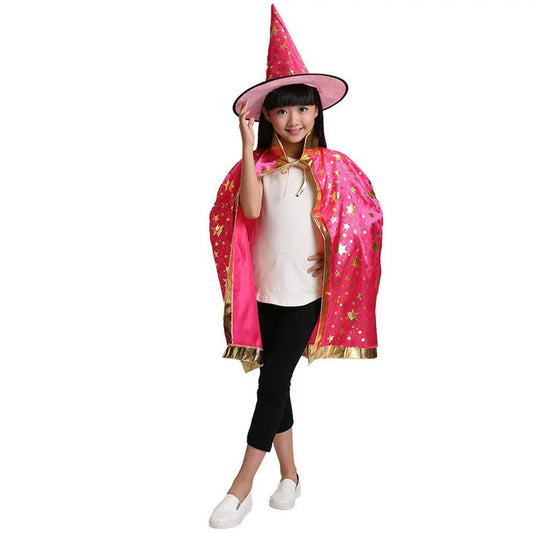Halloween Kostuum Satijnen Cape met Hoed voor Kinderen Jongens Tovenaar Meisjes Heks Cosplay Halloween Party Kind Aankleden Ghost Kleding 2021