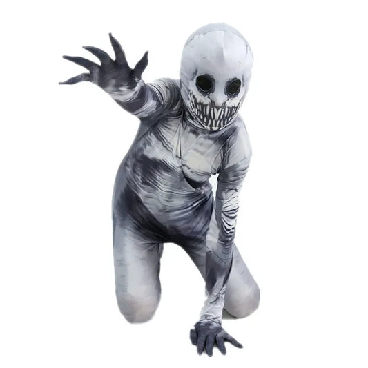 Combinaison squelette de venin imprimé dessin animé, Costume d'horreur d'halloween Grim Reaper, masque de jeu de rôle pour adulte, déguisement