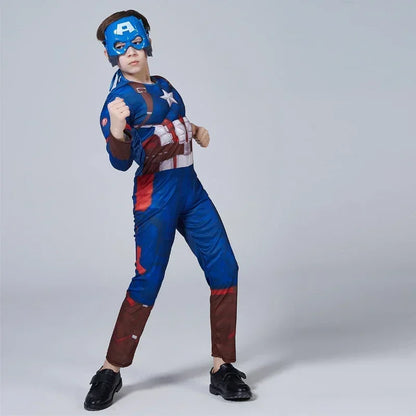 Costume de services.com America Muscle pour enfants, Smile Hero, Combinaison Cosplay, Bouclier, Halloween, Carnaval, ix